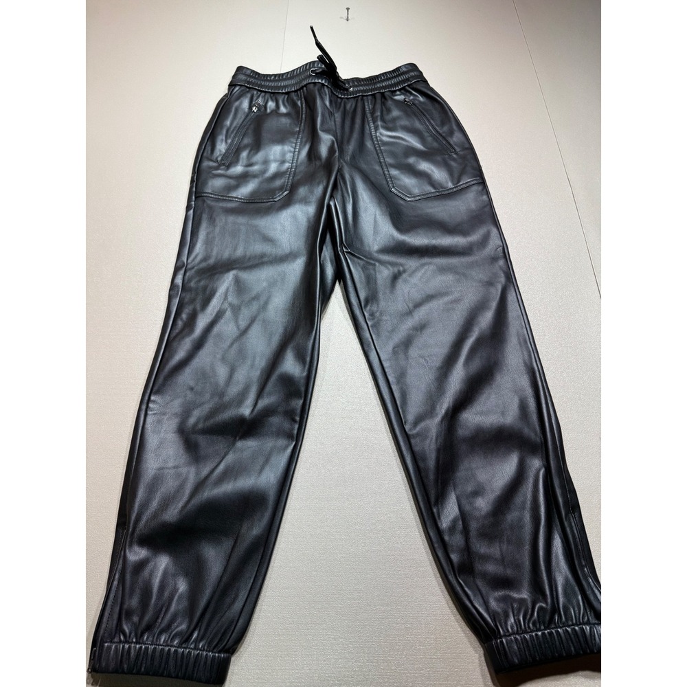 Wyse London Black Faux Leather Joggers Tapered Ankle Zip Pants‎ Size 2 MSRP:$345